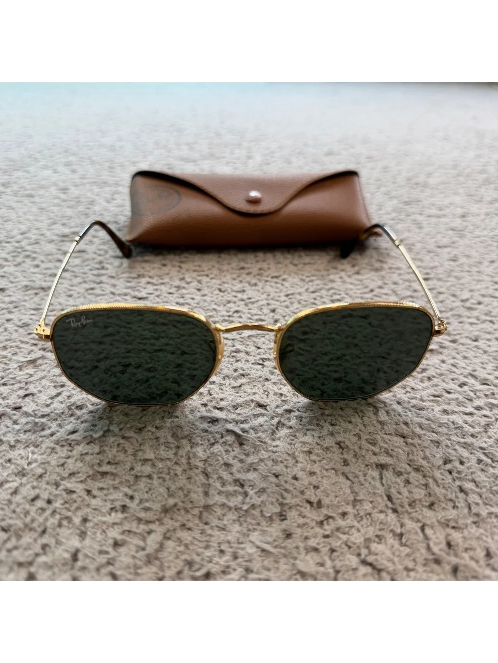 Ray-Ban RB3548N Hexagonal Flat Lens Gold G-15 Green Sunglasses 54-21 Italy